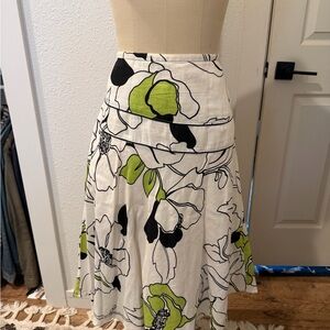 Linen A-Line Skirt - White and Green Floral